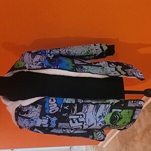 Boys Anime Pattern Thick Plush Hooded  Zip up Jacket, Size 16